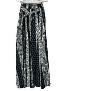Cleo Apparel Palazzo Pants Women's One Size Plus Belted Black White Paisley